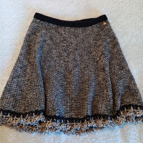 Chanel Knit Skirt 40 Small Brown Tan A Line Crocket Trim Wool Camel Hair Italy - Picture 1 of 12